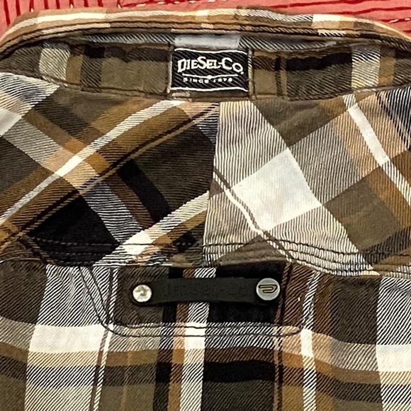 Diesel Brown White black Plaid cotton flannel long sleeve button up Shirt - Picture 13 of 16
